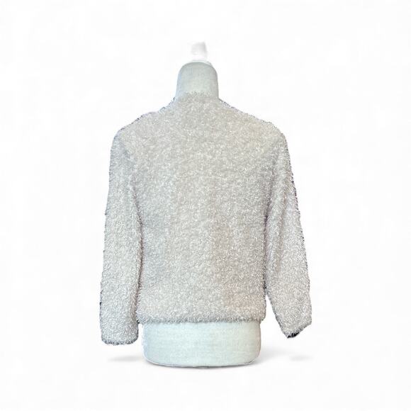 H&M Women’s Ivory Shaggy Faux Fur Eyelash Knit Open Front Jacket size 4 - Picture 7 of 9